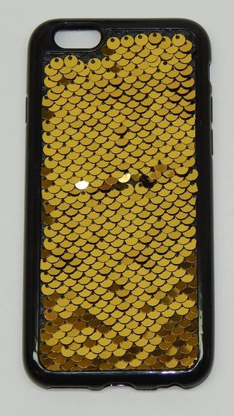 Защитная крышка силиконовая iPhone 6/6S черная с золотистыми пайетками