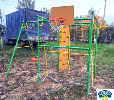 Детский уличный металлический комплекс 7.2 зеленый-желтый + качели лодочка