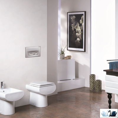 Панель смыва инсталляции для унитаза CREAVIT ORE GP3003.00 в белом интерьере с унитазом Slim