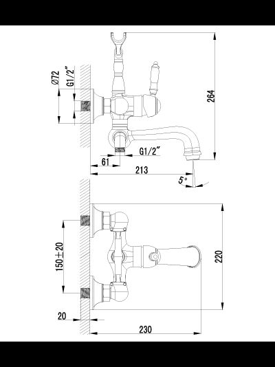 Смеситель для ванны с фиксированным изливом Lemark Villa LM4812B Бронзовый