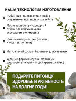 Кормовая добавка для собак с лососевым жиром и маслом расторопши DOBROPET-36, 60 капсул