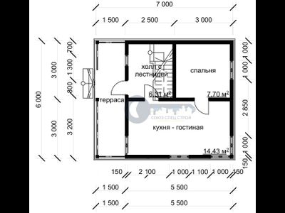 Д-21-1 ДАЧНЫЙ ДОМ ИЗ БРУСА:ГАБАРИТНЫЕ РАЗМЕРЫ: (7Х6М), ОБЩАЯ ПЛОЩАДЬ: 69М²