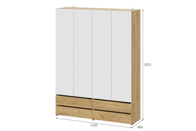 Абрау Шкаф четырехстворчатый (с ящиками) Дуб золотой/Белый