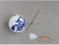 Ёлочный шар "Зодиак" - 6см - Набор для вязания крючком с бисером от Ирины Рудевич - СКОРПИОН (БЕЛЫЙ)