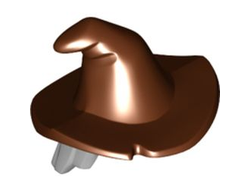 Minifigure, Hair Combo, Hair with Hat, Mid-Length Scraggly with Molded Reddish Brown Floppy Witch Hat Pattern, Light Bluish Gray (20606pb04 / 6322487 / 6407462)