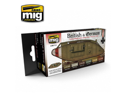 Ammo MIG: Набор акриловых красок: Камуфляж английских и немецких танков WWI