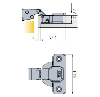 Петля T-type 110/48/0 мм (накладная) Touch Opening