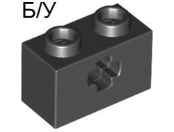 ! Б/У - Technic, Brick 1 x 2 with Axle Hole, Black (32064 / 4233487 / 6178922) - Б/У