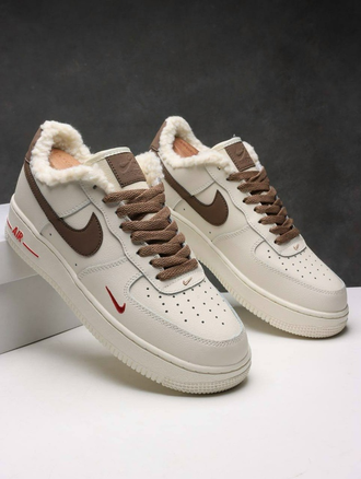 Nike Air Force 1 Low Beige/Brown с мехом