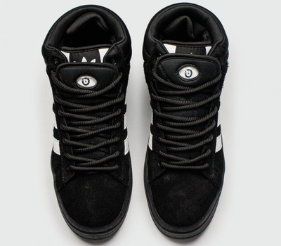 Adidas Campus With Fur Black White с мехом