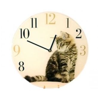 Настенные часы Серебристый котенок стеклянные 30 см
