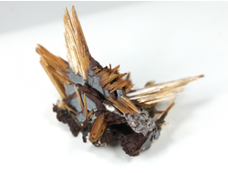 Редкость! Рутил свободного роста, сростки "звезды" золотистых игольчатых кристаллов на кристаллах гематита, Бразилия (27*22*15 мм, 2,3 г) №37914