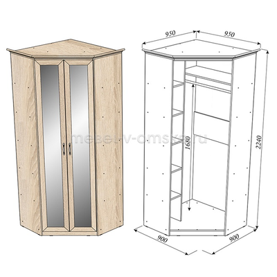 Шкаф Фиери угловой с зеркалом