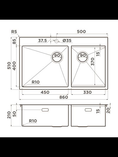 Мойка OMOIKIRI AKISAME 86-2 SIDE
