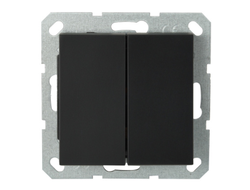 1L109B Выключатель двухклавишный проходной, черный матовый