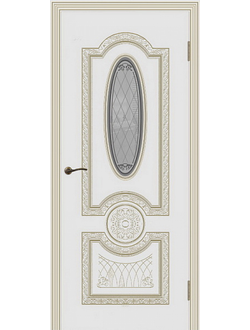 ГАРМОНИЯ В3. БЕЛАЯ ЭМАЛЬ/ ПАТИНА БЕЛОЕ ЗОЛОТО. ПОЛОТНО ОСТЕКЛЕННОЕ. УЗОР 2