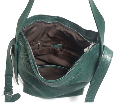 (АРТИКУЛ: 9511/92) СУМКА ЖЕНСКАЯ СРЕДНЕГО РАЗМЕРА, НАТУРАЛЬНАЯ КОЖА, ЗЕЛЕНАЯ "БУТЫЛОЧНОЕ СТЕКЛО", ДВА РЕМНЯ ЧЕРЕЗ ПЛЕЧО