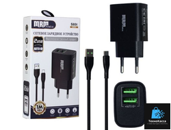 Сетевое зарядное устройство MRM S85 5V/2.4A 2USB + кабель Type-C 1200mm Black