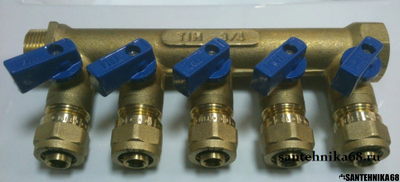 Коллектор с шаровыми кранами TIM 3/4 х 16 м/п на 2 3 4 5 выходов