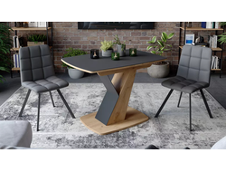 Стол обеденный раздвижной Гарда Тип 1 Дуб крафт золотой/Стекло матовое черный графит