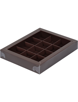 Коробка для 12 конфет с прозр. кр. (шоколад), 190*150*30мм