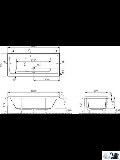 Ванна Vitra Neon 52280001000, 170 х 75 см, акриловая