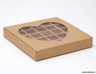 Коробка для конфет 25 шт 22 х 22 х 3,5 см "Сердце" Бурый