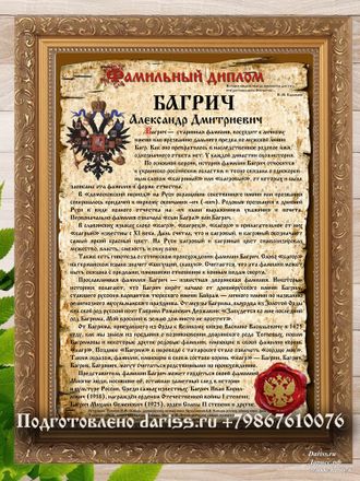 Фамильный диплом дизайн 407 (Берестяная грамота вертикальный) в раме с настоящей сургучной печатью