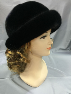 Женская шапка норковая Шляпка №5 Лилия зимняя натуральный мех  черная  АРТ. Ц-0087
