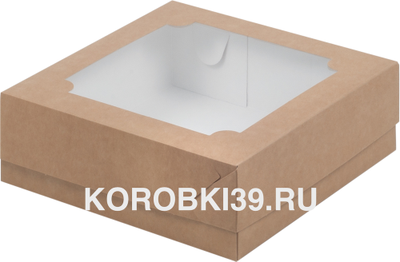 Коробка для печенья/зефира с окном (крафт), 200*200*70мм