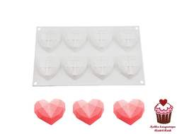 Форма для муссовых десертов Алмазное сердце 8 шт, силикон, Китай