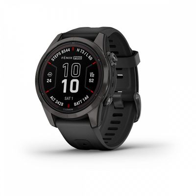 Умные часы Garmin Fenix 7S PRO Sapphire Solar титановый угольно-серый DLC с силиконовым ремешком