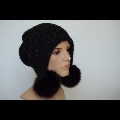 Меланжевая женская шапка ушанка с помпонами Vizio 6924 черная