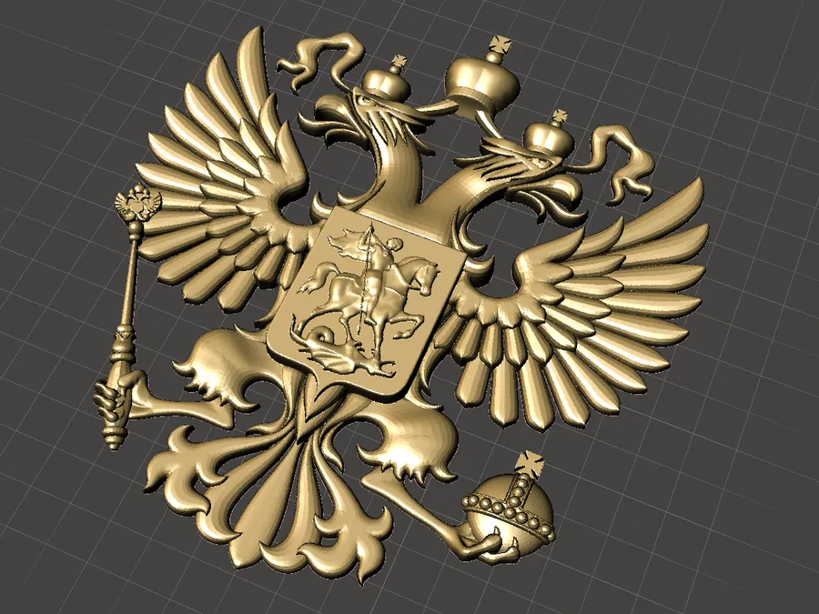 Герб Российской Федерации. 3D модель 180х197х11 мм. Краска акрил золото