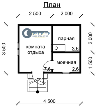 Б-15  ГАБАРИТНЫЕ РАЗМЕРЫ: (3,5Х4,5М) 1 ЭТАЖ, ОБЩАЯ ПЛОЩАДЬ: 15,75М²