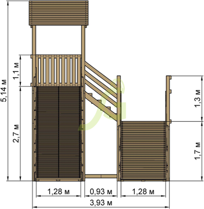 Зимняя деревянная горка "Snow Fox 12 м" с двумя скатами (две лестницы) размер горки