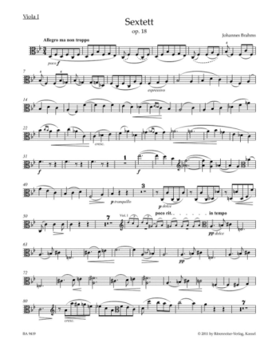 Brahms Sextet for 2 Violins, 2 Violas and 2 Violoncellos B-flat major op. 18