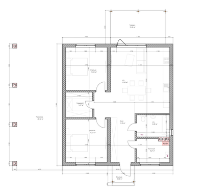 Одноэтажный дом с двумя спальнями 92.06 м² + терраса 15 м² + парковка 48.92 м² (S4)