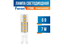 Лампа Feron G9 230V 7W(560lm) 2700K 2K прозрачная 60x16, LB-433 25766