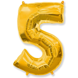 Воздушный шар фольгированный "Цифра 5. Золото"  (Испания) 102 см.