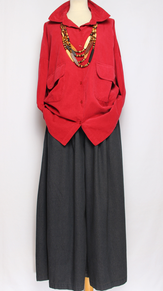 Рубашка Бохо вельветовая "КАРМАНЫ КЛАПАНЫ"  красная до р.54