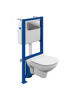 Комплект Cersanit City New Clean On унитаз + инсталляция + стеклянная кнопка смыва