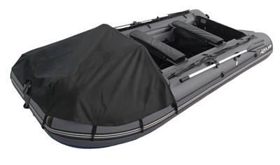 Моторная лодка ДИКИЙ 360 НДНД с тентом серый сбоку с носа