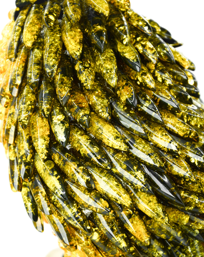 Сова с пером из Янтарных кабошонов на подставке