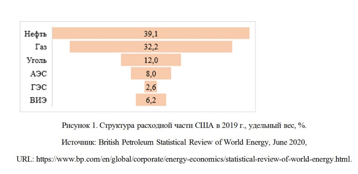 Структура расходной части США в 2019 г., удельный вес, %.