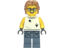 Scrapyard Worker - Female, White Sleeveless Shirt with Oil Stains, Sand Blue Legs with Shirt Sleeves with Oil Stains, Medium Nougat Wavy Hair, Glasses, n/a (cty1856)