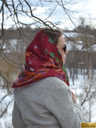 Платок из жаккардового шелка бордовый