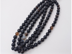 Агат тонированный  глазковый черный  на нити  10мм