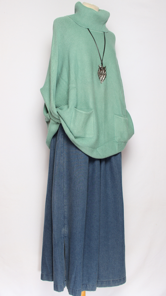 Свитер кимоно "КАРМАНЫ" серый, молочный, морская волна р.46-56