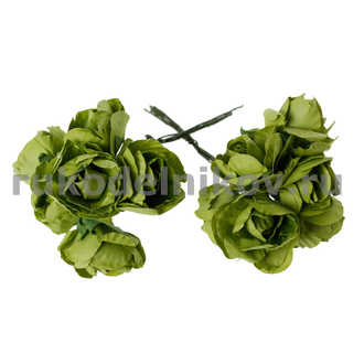 бумажные цветы "Роза", цвет-зеленый, 26х80 мм, 6 шт/уп